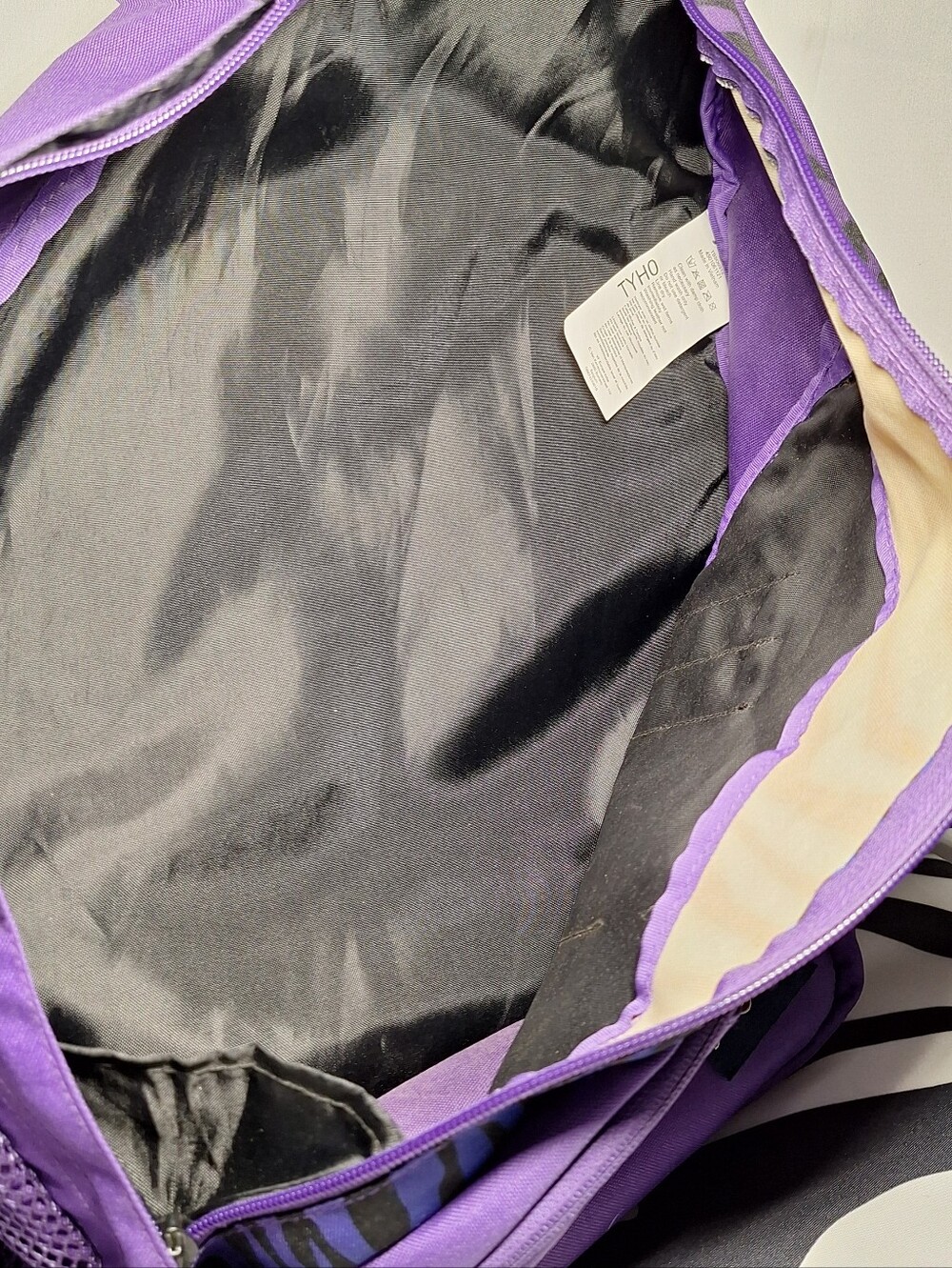 Jansport Sling Backpack, Zebra Stripes, Purple & Blue & Black Sling Style - Picture 6 of 10